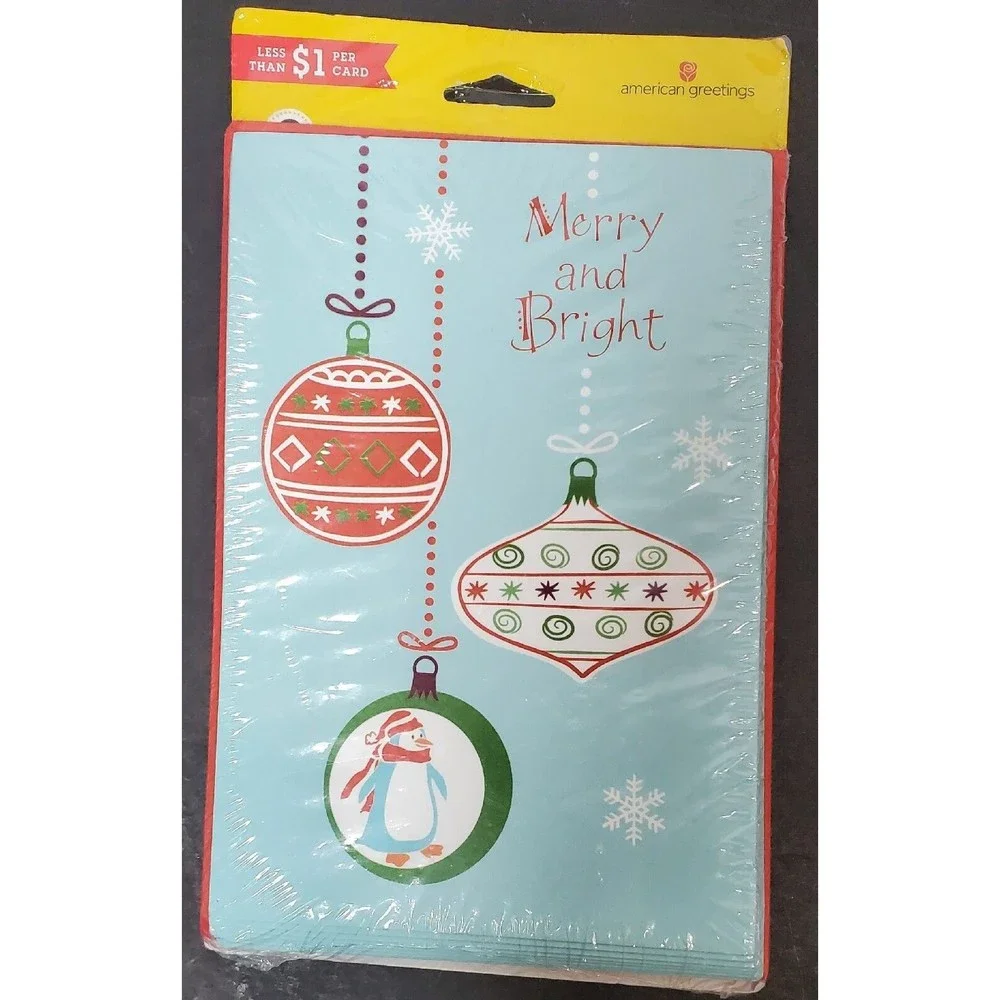 American Greetings Christmas cards Merry & Bright 8 pack sealed blue and red
